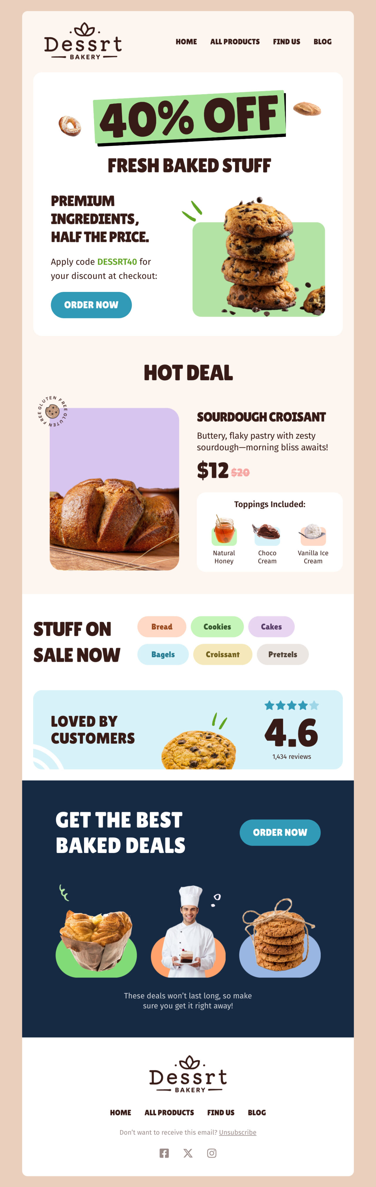 An email template example from Dessrt Bakery