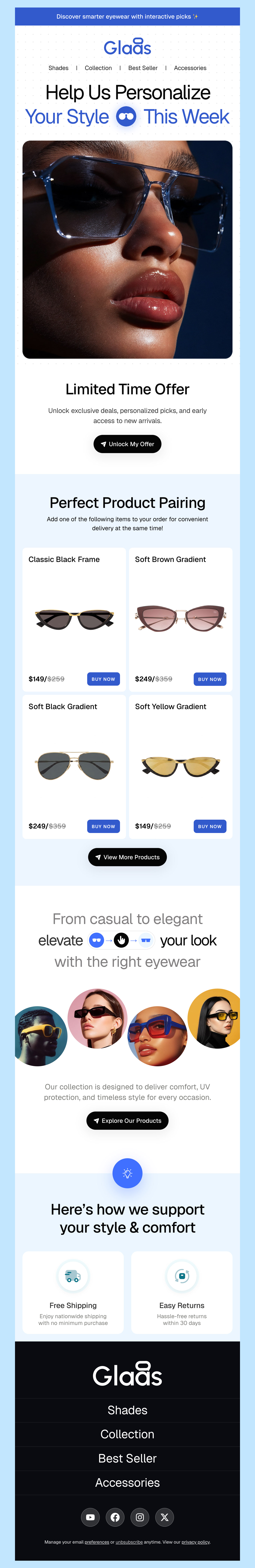 Glaas - Eyewear Email Template for Sunglasses and Fashion Accessories