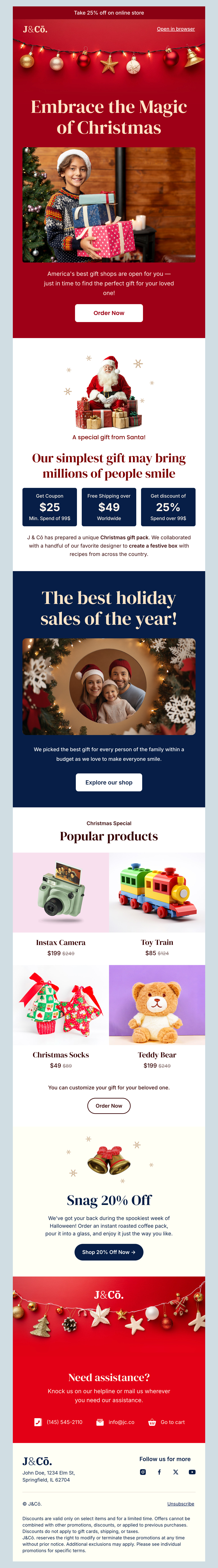 J&Co's email newsletter template