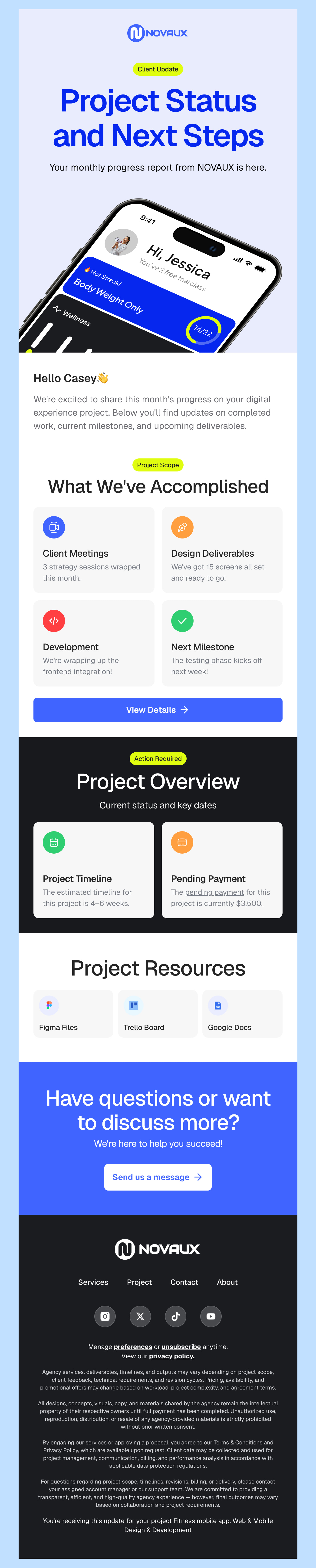 Novaux - Project Status & Client Update Email Template