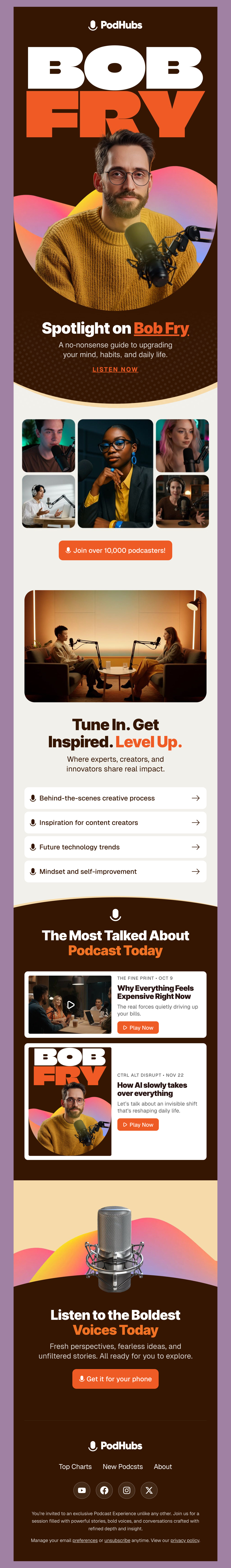 PodHubs – Podcast Spotlight & Creator Discovery Email Template