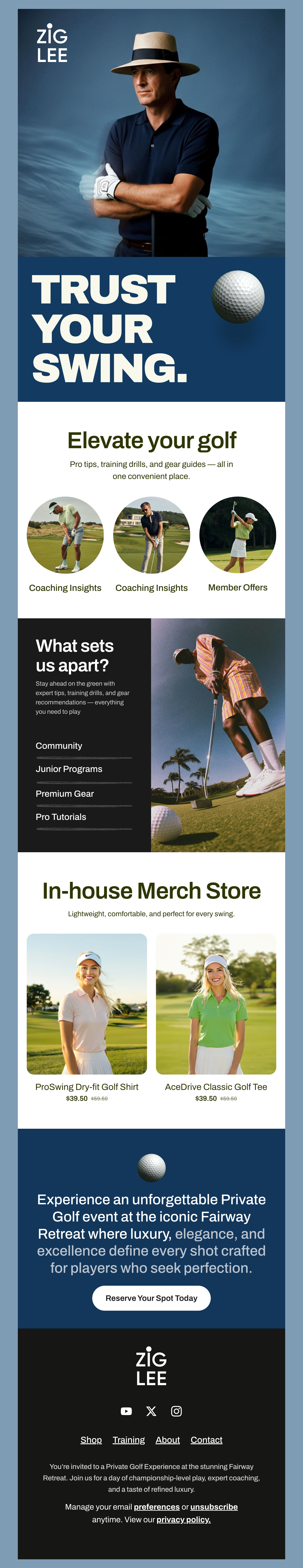 ZiGLEE – Premium Golf Coaching & Lifestyle Email Template
