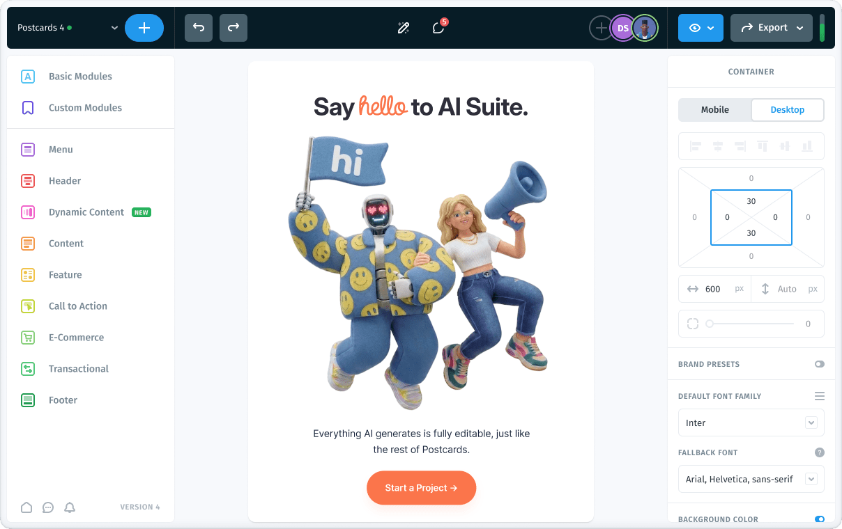 Postcards Email Builder