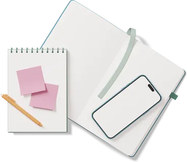 notebook with sticky notes notepad and phone