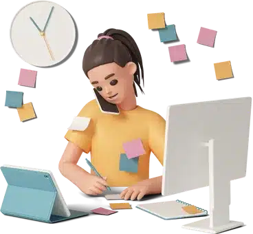 young women writing and listening a call